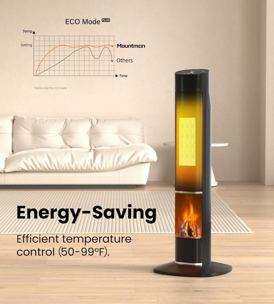 Mountman 32 Space Heater with Remote, 1500W Electric Space Heaters for Indoor Use, ECO, 24H Timer, 3Modes, 3D Flame, Tower Heater Mountman 32 Space Heater with Remote, 1500W Electric Space Heaters for Indoor Use, ECO, 24H Timer, 3Modes, 3D Flame, Tower Heater