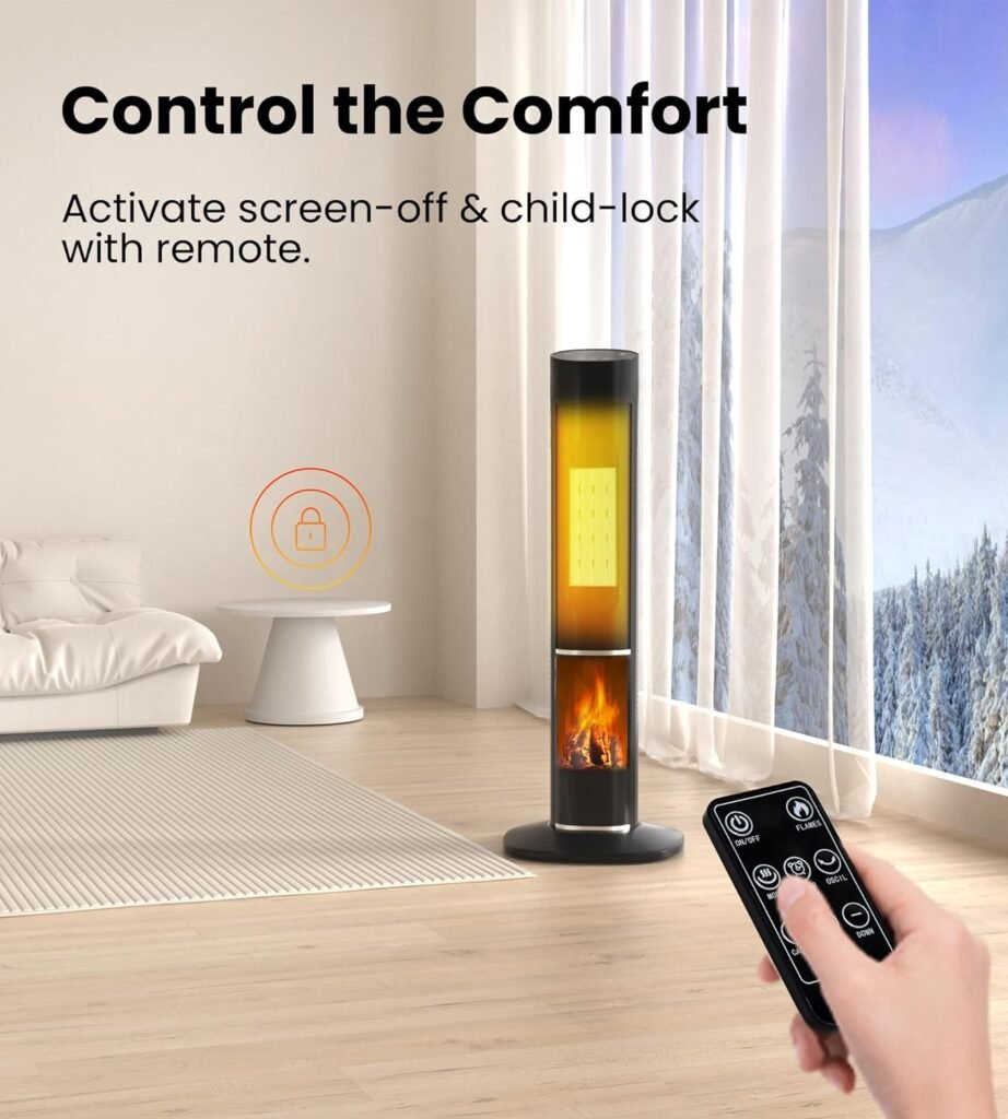 Mountman 32 Space Heater with Remote, 1500W Electric Space Heaters for Indoor Use, ECO, 24H Timer, 3Modes, 3D Flame, Tower Heater Mountman 32 Space Heater with Remote, 1500W Electric Space Heaters for Indoor Use, ECO, 24H Timer, 3Modes, 3D Flame, Tower Heater