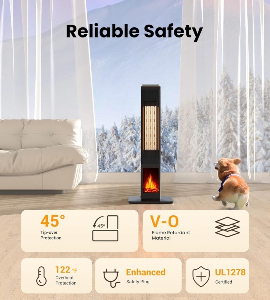 Mountman 32 Space Heater with Remote, 1500W Electric Space Heaters for Indoor Use, ECO, 24H Timer, 3Modes, 3D Flame, Tower Heater Mountman 32 Space Heater with Remote, 1500W Electric Space Heaters for Indoor Use, ECO, 24H Timer, 3Modes, 3D Flame, Tower Heater