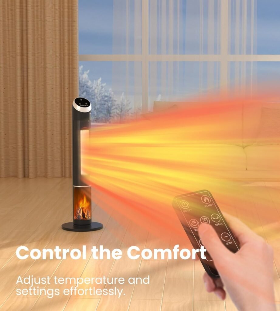 Mountman Space Heater, 38 Tower Heater with Remote, 3 Modes, 80° Osillation, Overheating  Tip-Over Protection, Electric Heater for Large Room, Office Use Mountman Space Heater, 38 Tower Heater with Remote, 3 Modes, 80° Osillation, Overheating  Tip-Over Protection, Electric Heater for Large Room, Office Use