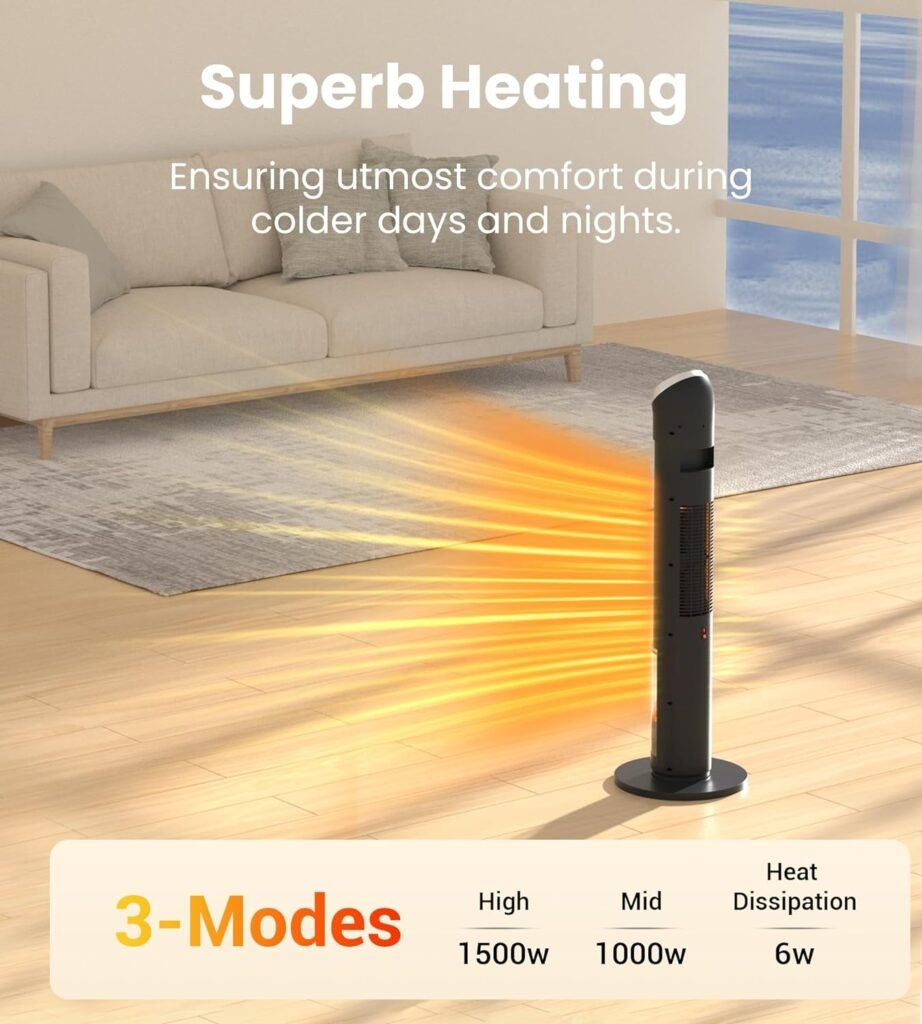 Mountman Space Heater, 38 Tower Heater with Remote, 3 Modes, 80° Osillation, Overheating  Tip-Over Protection, Electric Heater for Large Room, Office Use Mountman Space Heater, 38 Tower Heater with Remote, 3 Modes, 80° Osillation, Overheating  Tip-Over Protection, Electric Heater for Large Room, Office Use