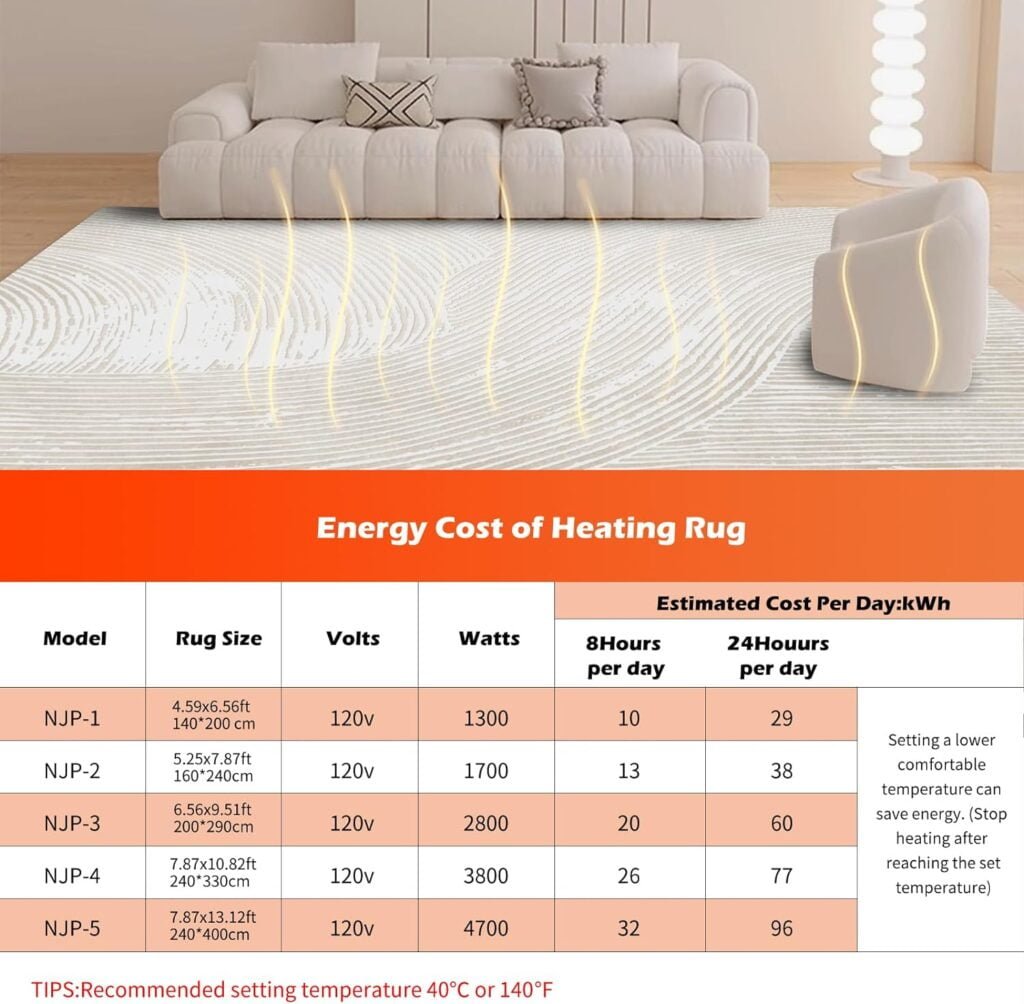 NujorWarm Heated Area Rug Space Heater Graphene Electric Heating Carpet, Floor Heating Mat with Timer Quick Heating Living Room Bedroom Dining WS 120V 1700W 160 * 230cm 5.2 * 7.5Ft NujorWarm Heated Area Rug Space Heater Graphene Electric Heating Carpet, Floor Heating Mat with Timer Quick Heating Living Room Bedroom Dining WS 120V 1700W 160 * 230cm 5.2 * 7.5Ft