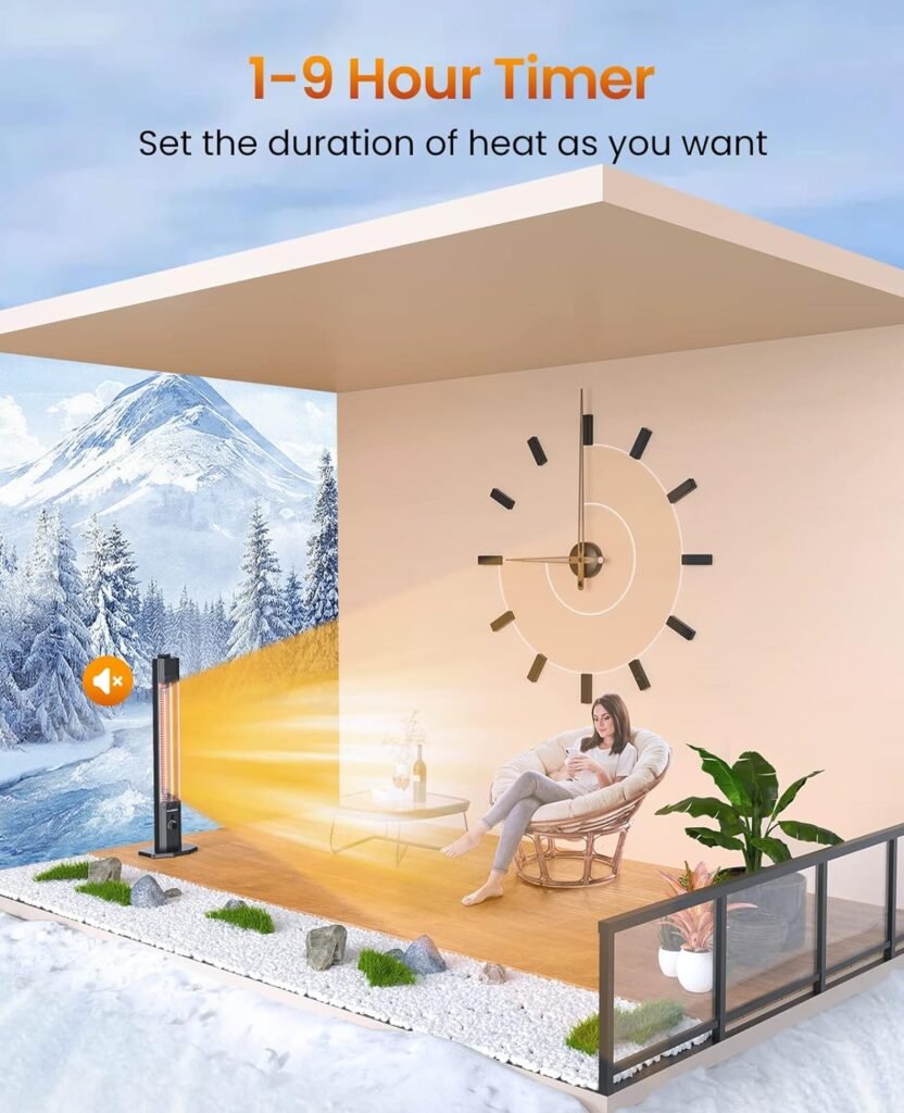Outdoor Electric Patio Heater, Haimmy 42in Infrared Heater with Remote, 9 Heat Levels, 9H Timers, 1500W Instant Heating, Safety Lock, Tip-Over  Overheat Protection, IPX5 Waterproof Tower Space Heater