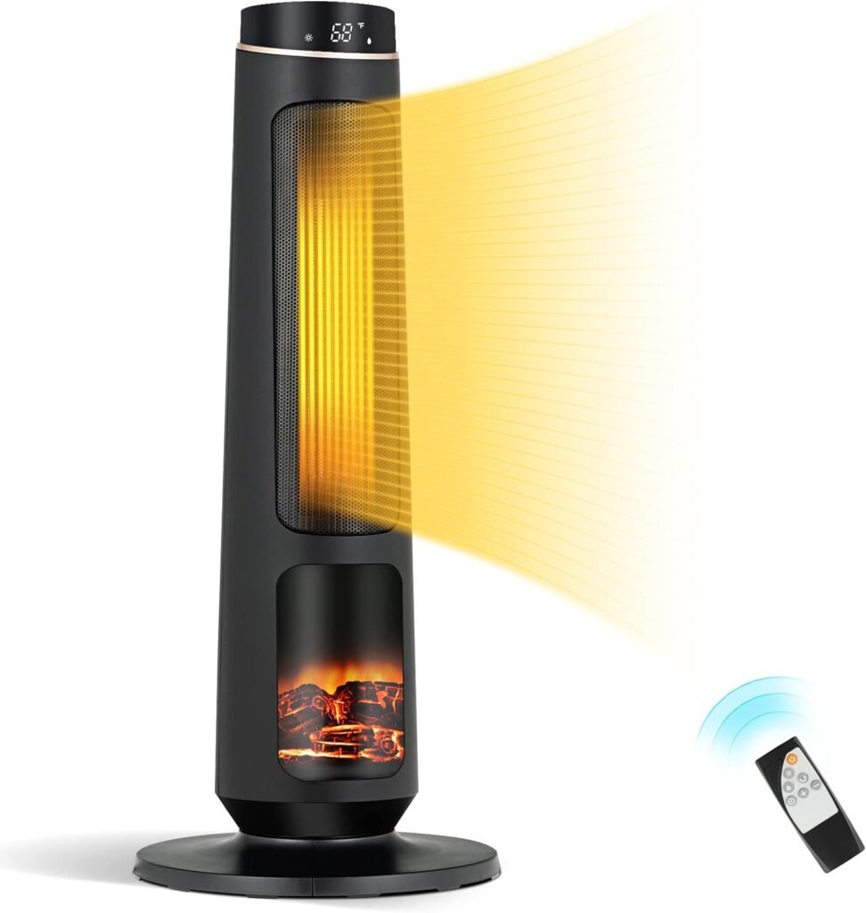 PETSITE Electric Space Heater for Large Room, 30 PTC Fast Heating Ceramic Tower Heater with 3D Flame Effect, Thermostat, 80° Oscillation, 12H Timer  Remote Control, Indoor Home Use, 1500W, Black PETSITE Electric Space Heater for Large Room, 30 PTC Fast Heating Ceramic Tower Heater with 3D Flame Effect, Thermostat, 80° Oscillation, 12H Timer  Remote Control, Indoor Home Use, 1500W, Black