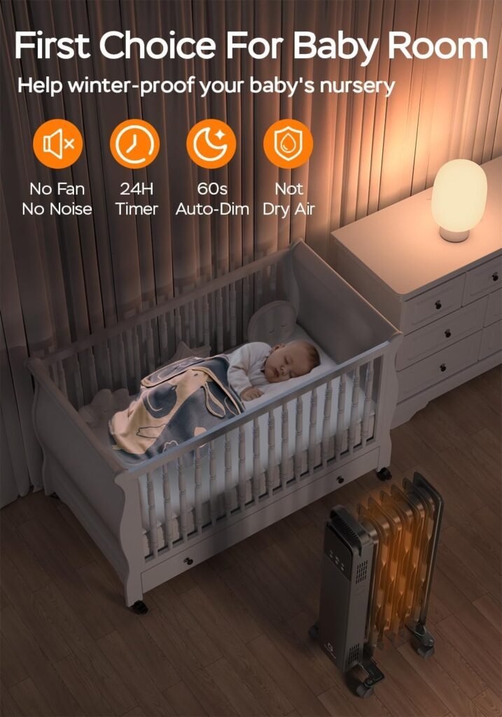 Radiator Heater, Oil Filled Heater 1500W, 24H Timer, Adjustable Thermostat, Quiet, Electric Portable Space Heater with Remote for Indoor Use, Home, Office, Bedroom, by Garfeur