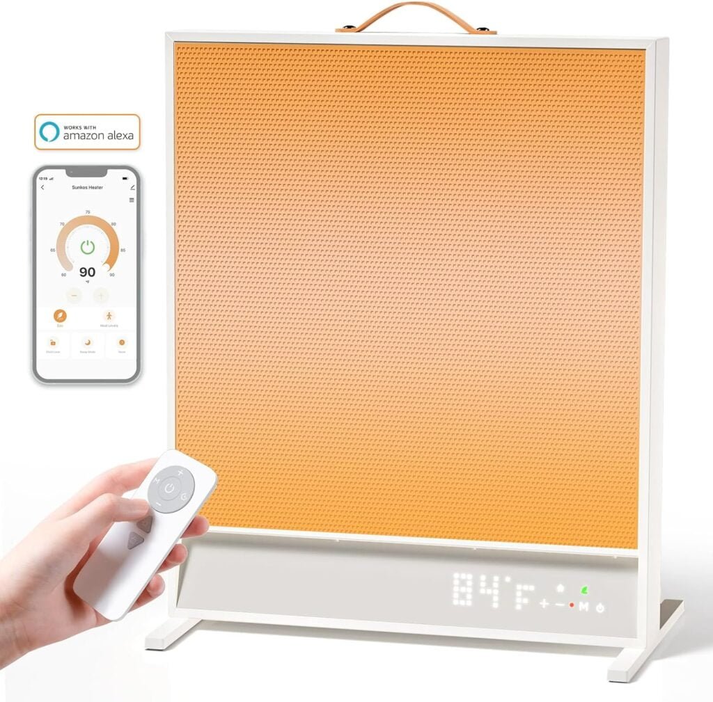 SUNKOS Space Heater for Indoor Use - 1500W Portable Far Infrared Heater with Thermostat, Timer, Eco Mode, WiFi App, Remote, Large  Quite Electric Space Heaters for Large Room, Bedroom, Beige SUNKOS Space Heater for Indoor Use - 1500W Portable Far Infrared Heater with Thermostat, Timer, Eco Mode, WiFi App, Remote, Large  Quite Electric Space Heaters for Large Room, Bedroom, Beige