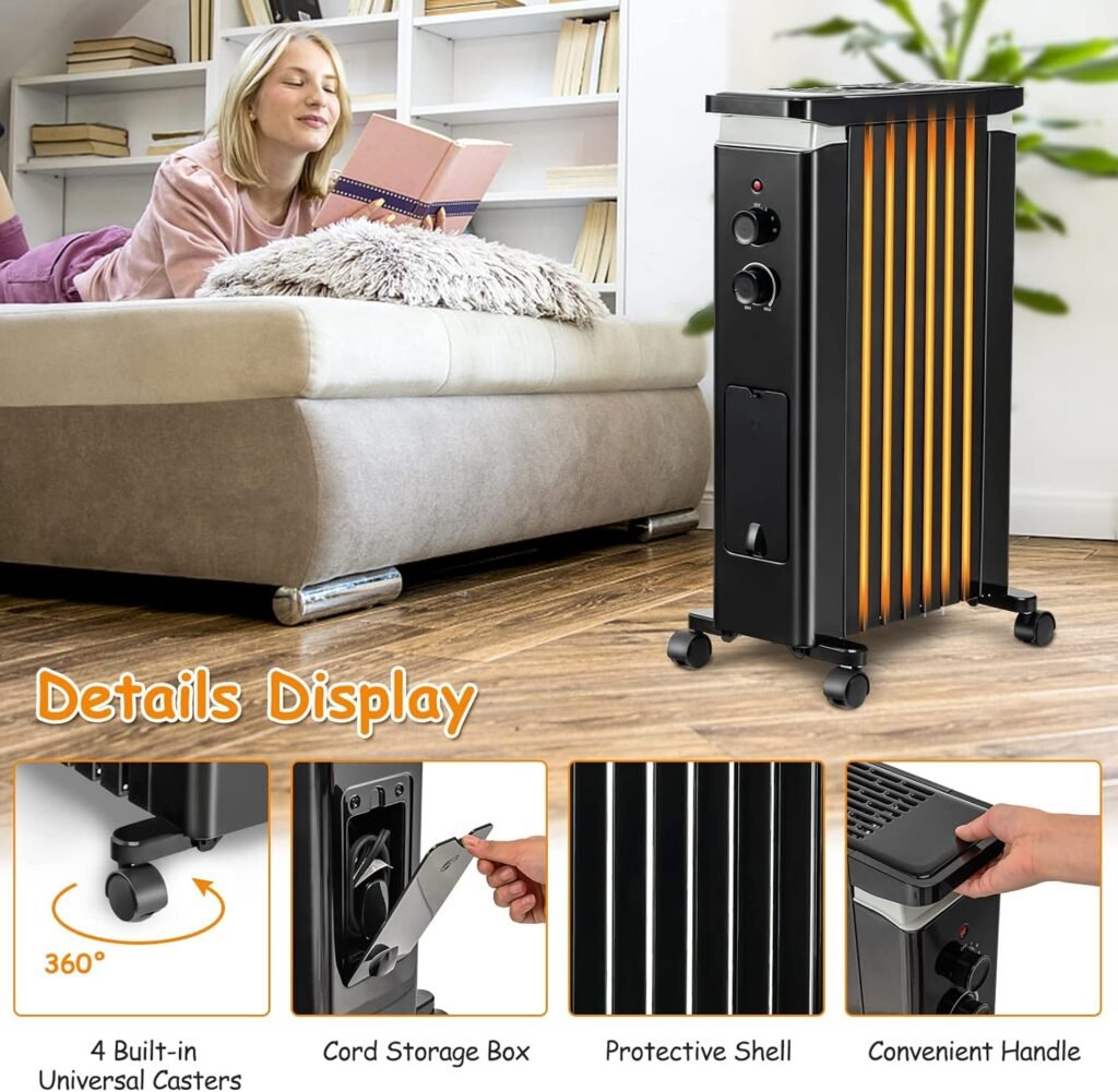 Tangkula 1500W Electric Space Heater, Oil Filled Radiator Heater with 3 Heat Settings  Adjustable Thermostat, Overheat  Tip-Over Protection, Radiant Heater with Hanging Rack for Indoor Use (White) Tangkula 1500W Electric Space Heater, Oil Filled Radiator Heater with 3 Heat Settings  Adjustable Thermostat, Overheat  Tip-Over Protection, Radiant Heater with Hanging Rack for Indoor Use (White)