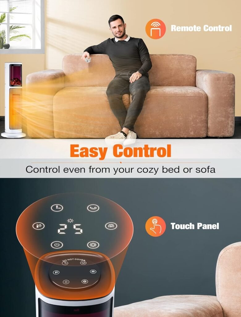 Tower Space Heater for Room, Indoor Electric Space Heater, 3 Modes  Thermostat, 90° Oscillation, 12H Timer, Remote, Overheat  Tip-Over Protection, 3D Flame, Space Heater for Office/Home/Indoor Tower Space Heater for Room, Indoor Electric Space Heater, 3 Modes  Thermostat, 90° Oscillation, 12H Timer, Remote, Overheat  Tip-Over Protection, 3D Flame, Space Heater for Office/Home/Indoor