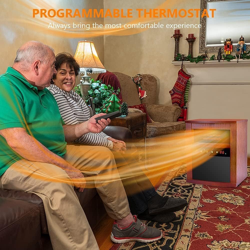 TRUSTECH Electric Space Heaters for Indoor Use, 1500W Infrared Heater with Remote Control, 3 Mode, 12h Timer, Small Portable Heater with Overheat  Tip-Over Protection, Room Heater for Bedroom, Office