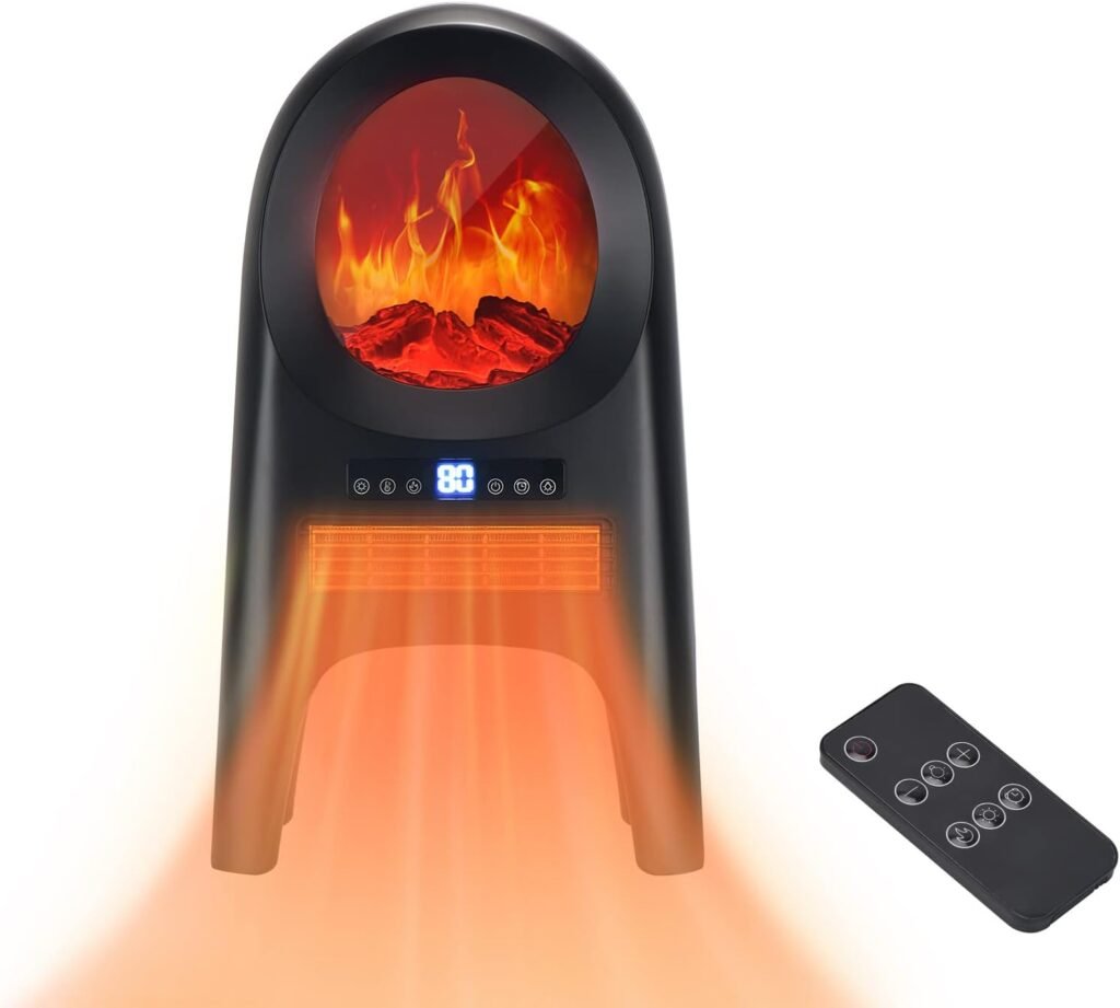 Uthfy Electric Fireplace Heater for Indoor Use,1500W Space Heater with Remote,24 inch Ceramic Heater with 3D Flame Thermostat 8H Timer for Office Room Bedroom