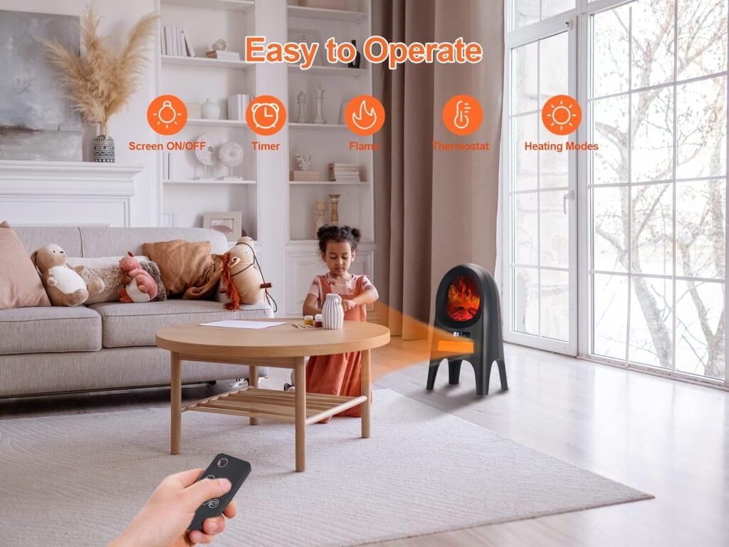 Uthfy Electric Fireplace Heater for Indoor Use,1500W Space Heater with Remote,24 inch Ceramic Heater with 3D Flame Thermostat 8H Timer for Office Room Bedroom