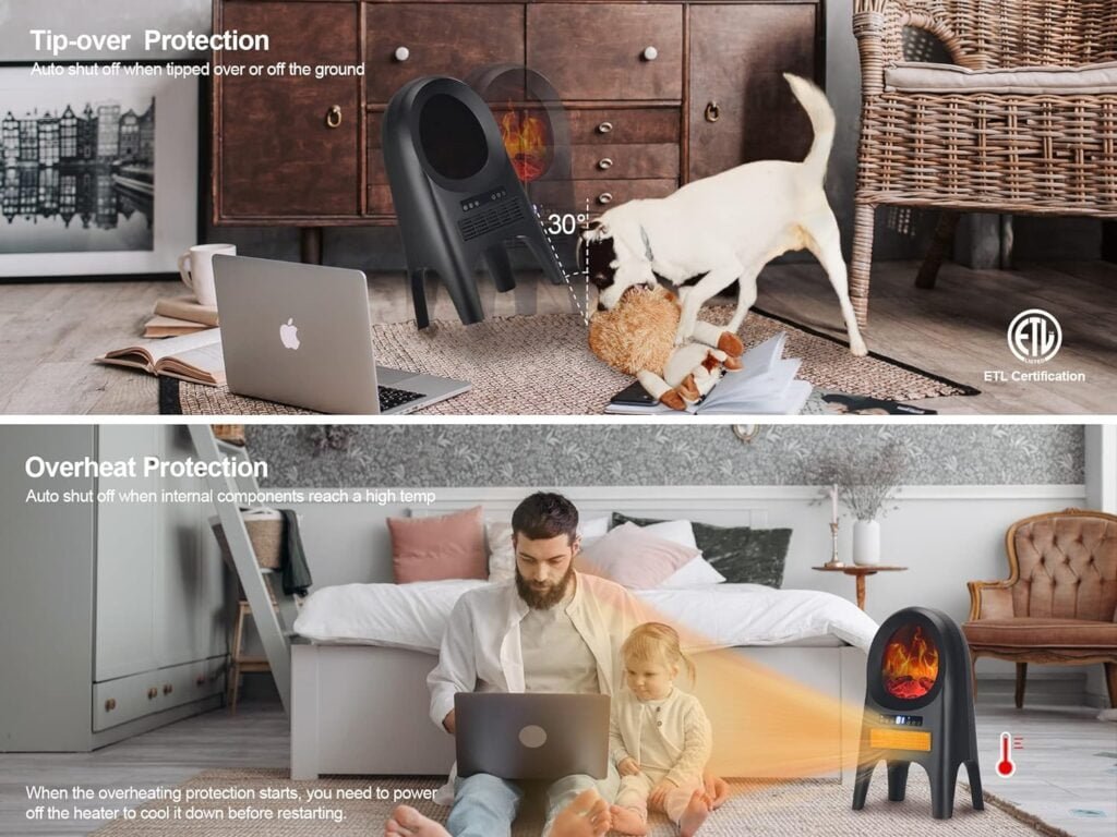 Uthfy Electric Fireplace Heater for Indoor Use,1500W Space Heater with Remote,24 inch Ceramic Heater with 3D Flame Thermostat 8H Timer for Office Room Bedroom