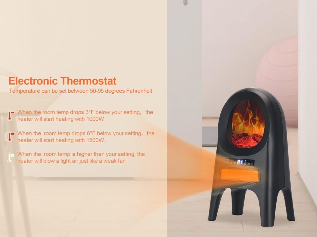 Uthfy Electric Fireplace Heater for Indoor Use,1500W Space Heater with Remote,24 inch Ceramic Heater with 3D Flame Thermostat 8H Timer for Office Room Bedroom