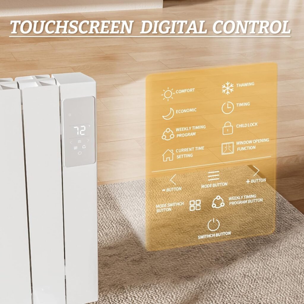 ZIONHEAT 1500W Panel Heater - Electric Wall/Freestanding Aluminium Radiator/LED Display, Adjustable Thermostat, Timer  Safety Protection for Indoor Use in Living Room/Bedroom/Bathroom