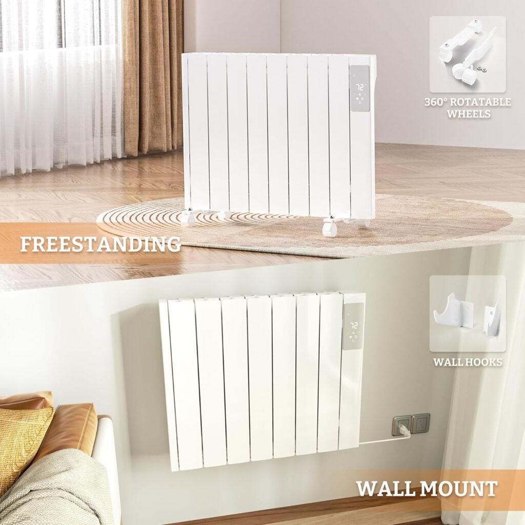 ZIONHEAT 1500W Panel Heater - Electric Wall/Freestanding Aluminium Radiator/LED Display, Adjustable Thermostat, Timer  Safety Protection for Indoor Use in Living Room/Bedroom/Bathroom